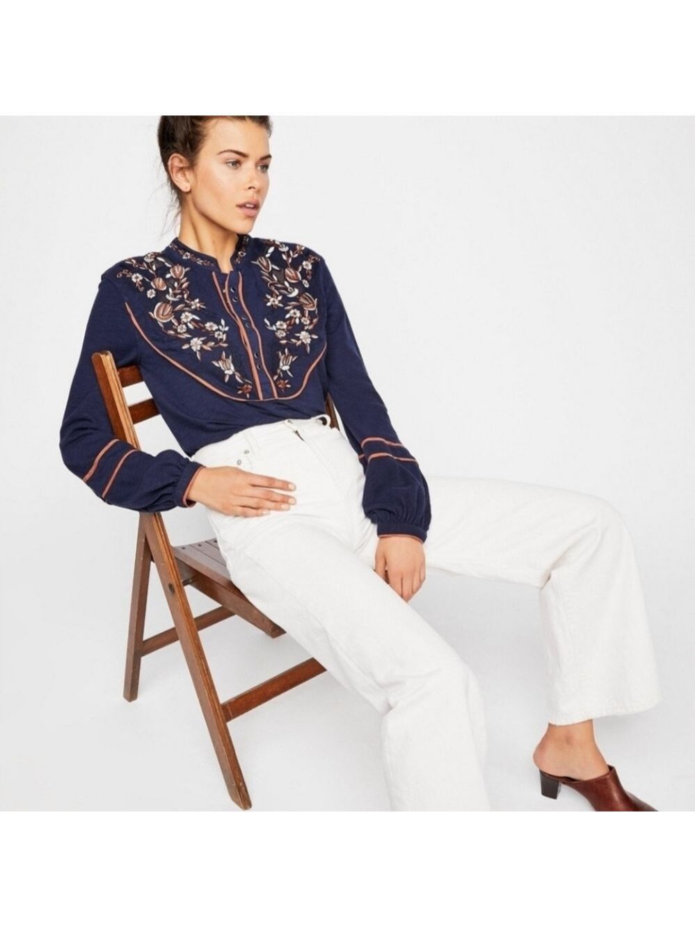 Free People Sundance Embroidered Henley Top - Picture 2 of 8